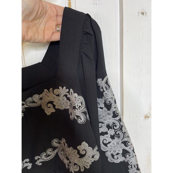 Savanna Jane Boho Blouse Long Sleeve Floral Embroidered Peplum Puff Sleeve Top L - Picture 6 of 8